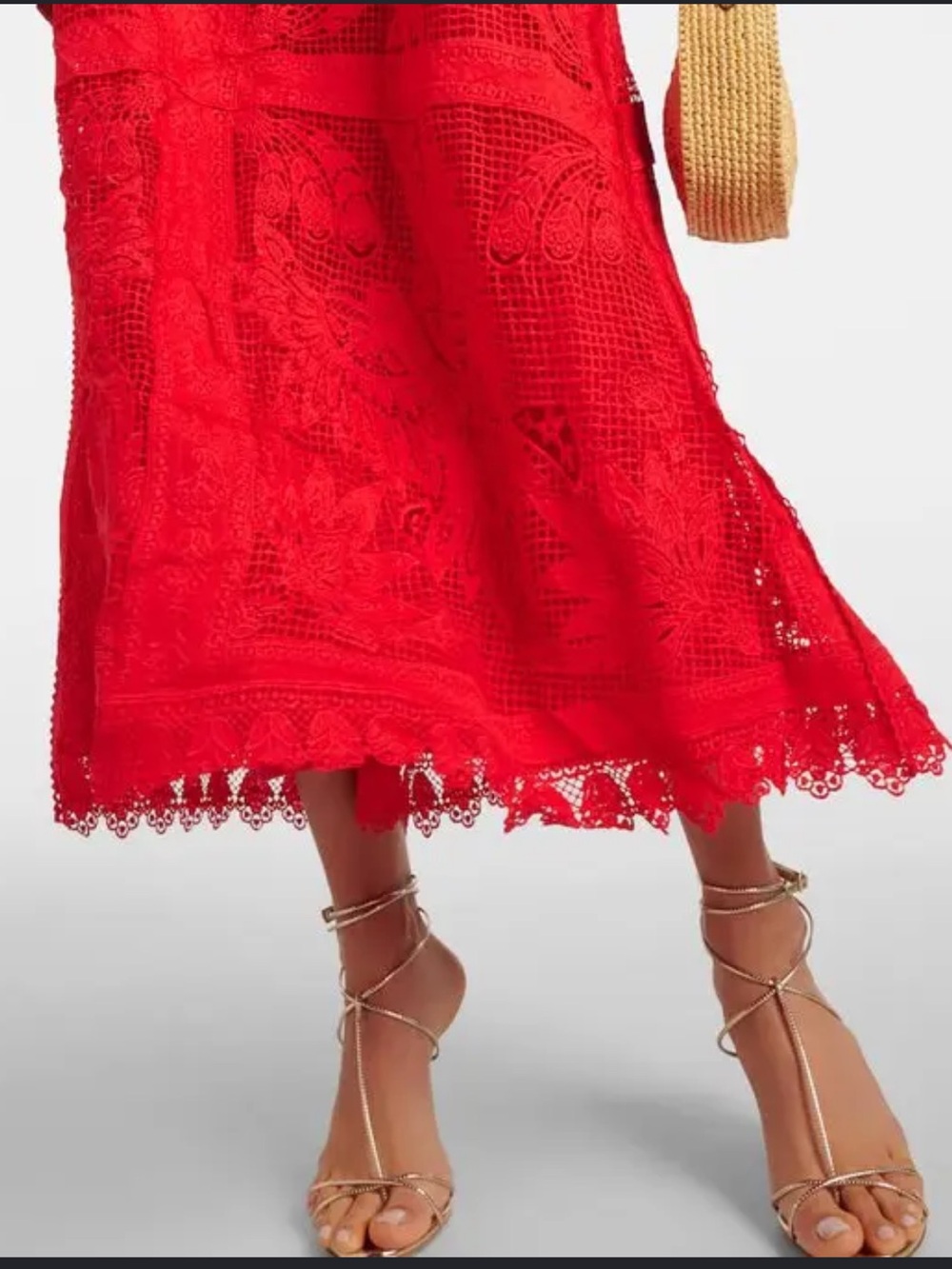 FARM Rio Toucan Red Guipure Crochet Midi Skirt - Picture 2 of 13